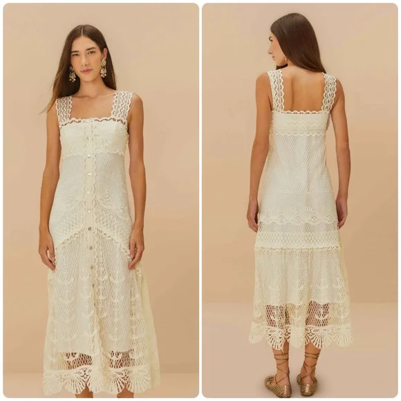 Farm Rio size L Off-White Nautical Guipure Maxi Dress - Picture 2 of 9